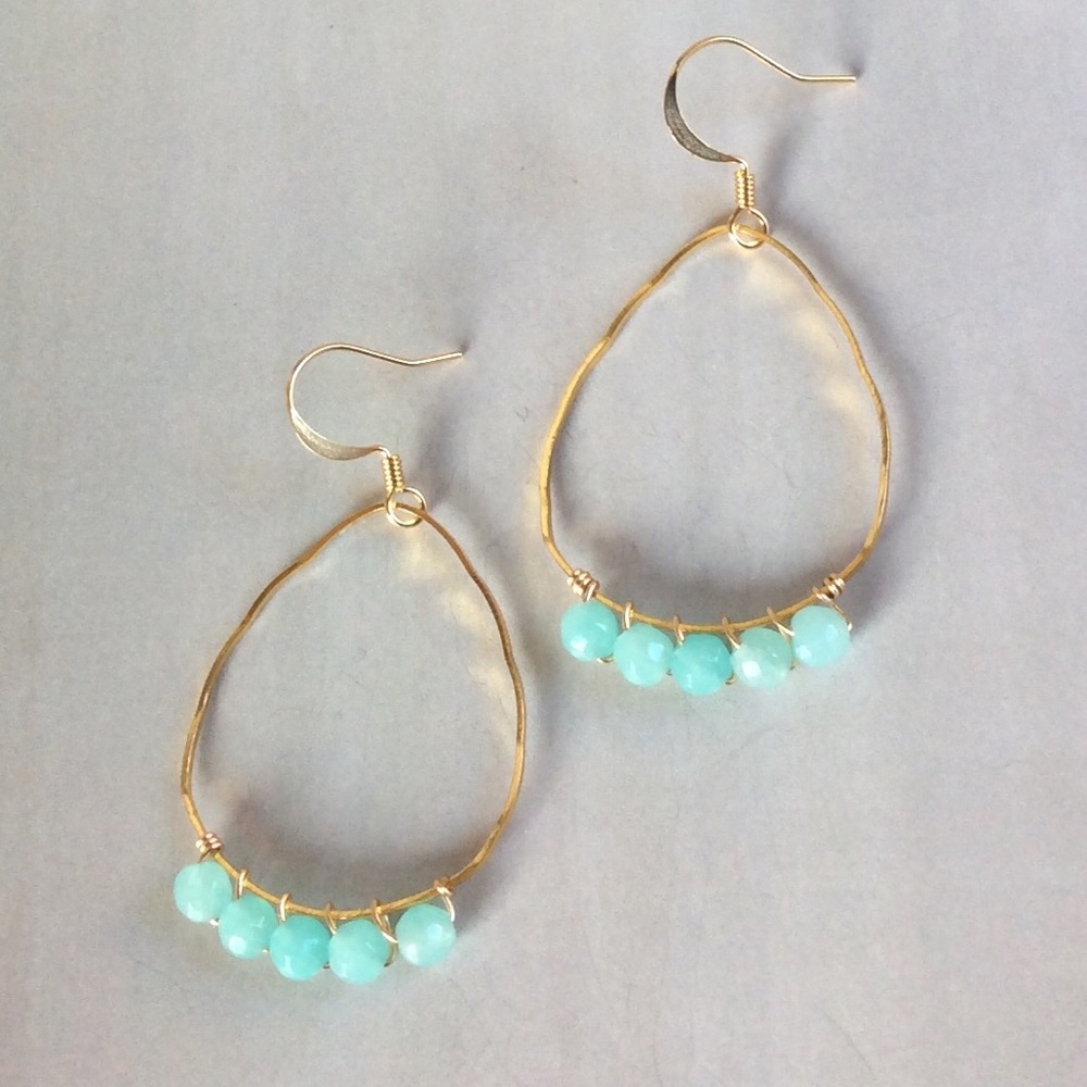New Gold Plated Amazonite Lightweight Earrings - Picture 2 of 7